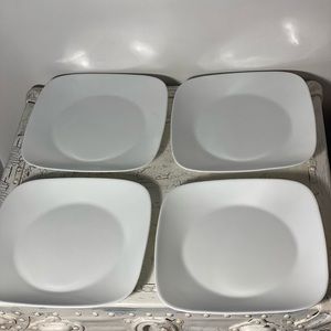 4 Corelle Pure White 10.5” Sq Dinner Plates